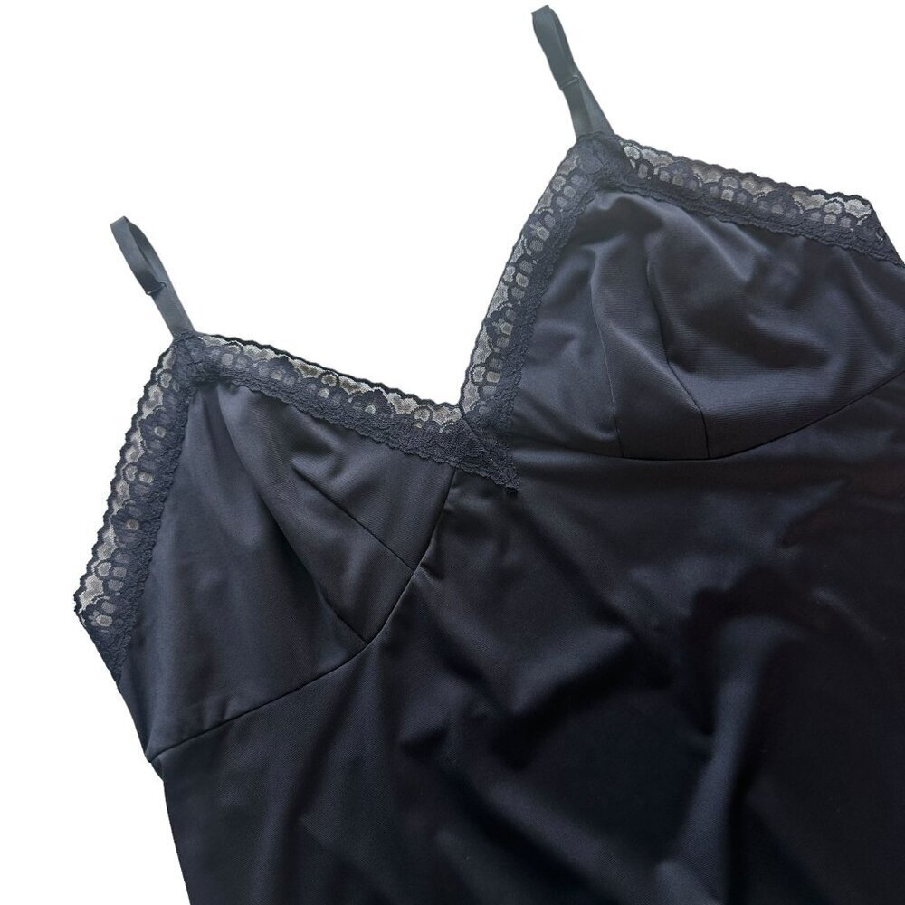 Vanity Fair Nylon and Lace Slip Dress Black Chemise Size 40 L